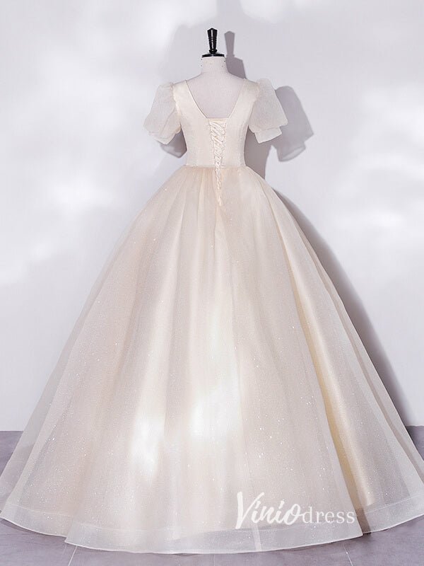 Shimmering Sparkly Tulle Prom Dresses with Puffed Sleeve FD3515-prom dresses 2025 -Viniodress-Pink-Custom Size-