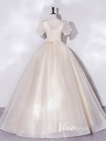 Shimmering Sparkly Tulle Prom Dresses with Puffed Sleeve FD3515-prom dresses 2025 -Viniodress-Pink-Custom Size-