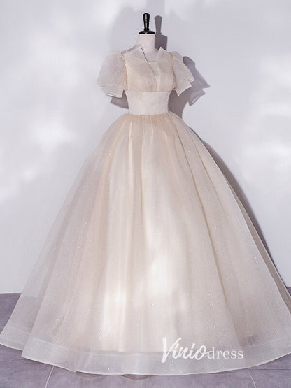 Shimmering Sparkly Tulle Prom Dresses with Puffed Sleeve FD3515-prom dresses 2025 -Viniodress-Pink-Custom Size-