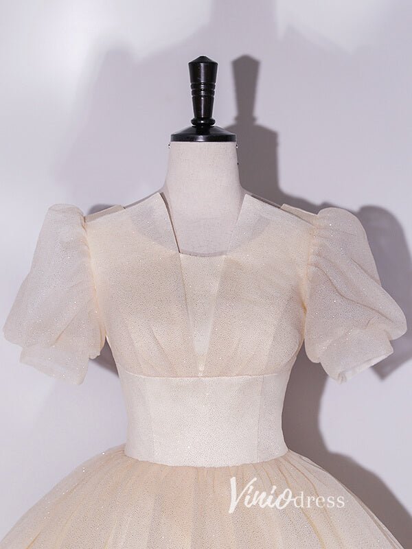 Shimmering Sparkly Tulle Prom Dresses with Puffed Sleeve FD3515-prom dresses 2025 -Viniodress-Pink-Custom Size-