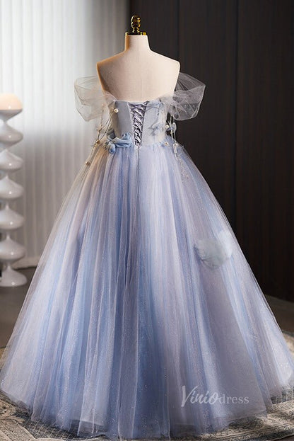 Shimmering Tulle Floral Prom Dresses Butterfly Pearl String Off the Shoulder 90059-prom dresses 2025 -Viniodress-Pink-Custom Size-