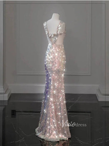 Shimmery Mermaid Prom Dresses with Removable Bow FD1185-prom dresses 2025 -Viniodress-Champagne-Custom Size-