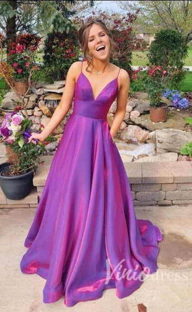 Prom Dress 2025 Shiny A-line Magenta Long Prom Dress with Pockets FD2656-unique prom dresses-Magenta-Custom Size-Viniodress