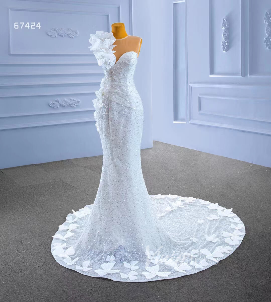 Shiny Beaded Floral Lace Mermaid Wedding Dresses 67424-wedding dresses 2025 -Viniodress-Ivory-Custom Size-