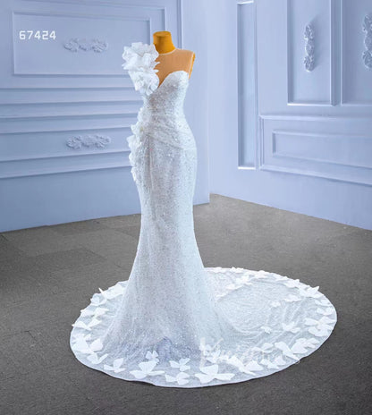 Shiny Beaded Floral Lace Mermaid Wedding Dresses 67424-wedding dresses 2025 -Viniodress-Ivory-Custom Size-