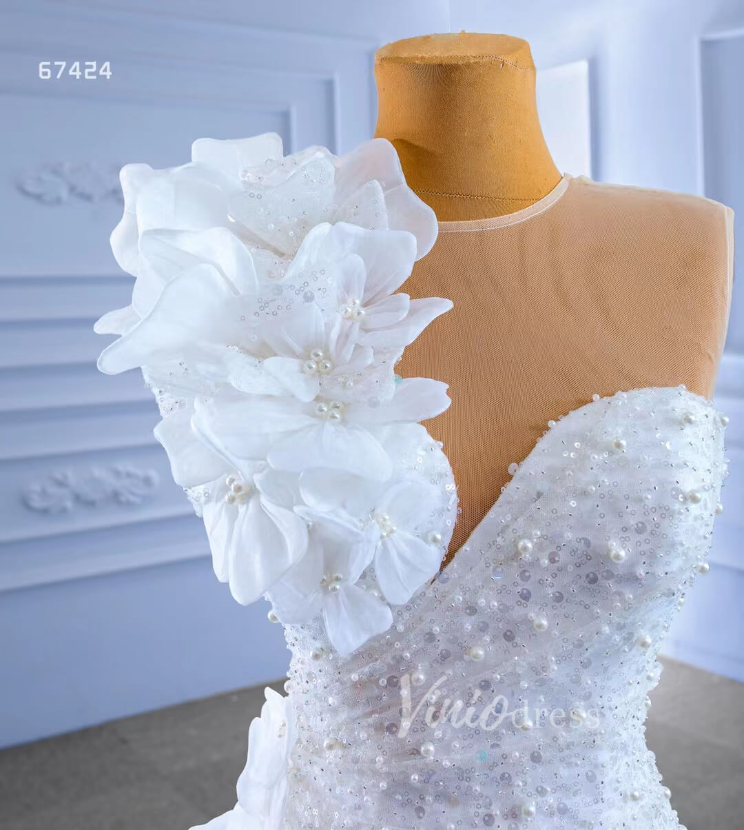 Shiny Beaded Floral Lace Mermaid Wedding Dresses 67424-wedding dresses 2025 -Viniodress-Ivory-Custom Size-