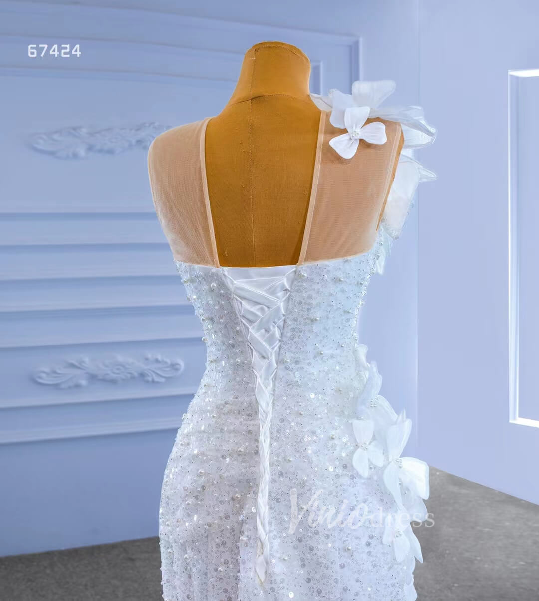 Shiny Beaded Floral Lace Mermaid Wedding Dresses 67424-wedding dresses 2025 -Viniodress-Ivory-Custom Size-