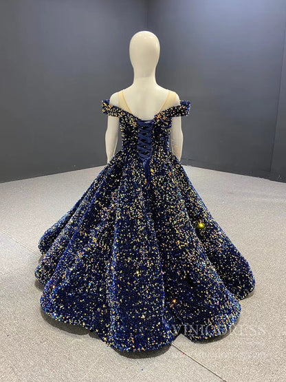 Shiny Blue Pageant Dress for Little Girls 66991-Pageant Dresses for Kids 2025 -Viniodress-Blue-Custom Size-