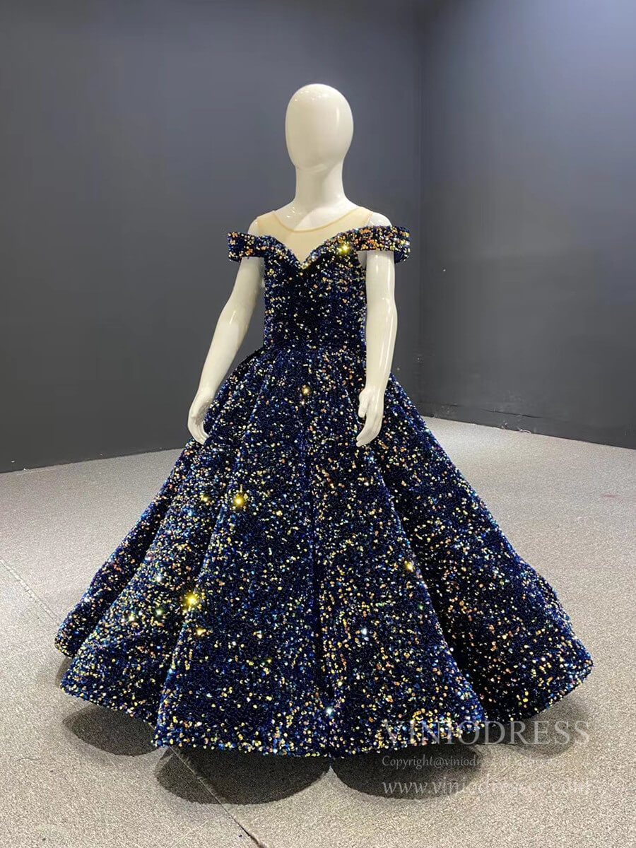 Shiny Blue Pageant Dress for Little Girls 66991-Pageant Dresses for Kids 2025 -Viniodress-Blue-Custom Size-