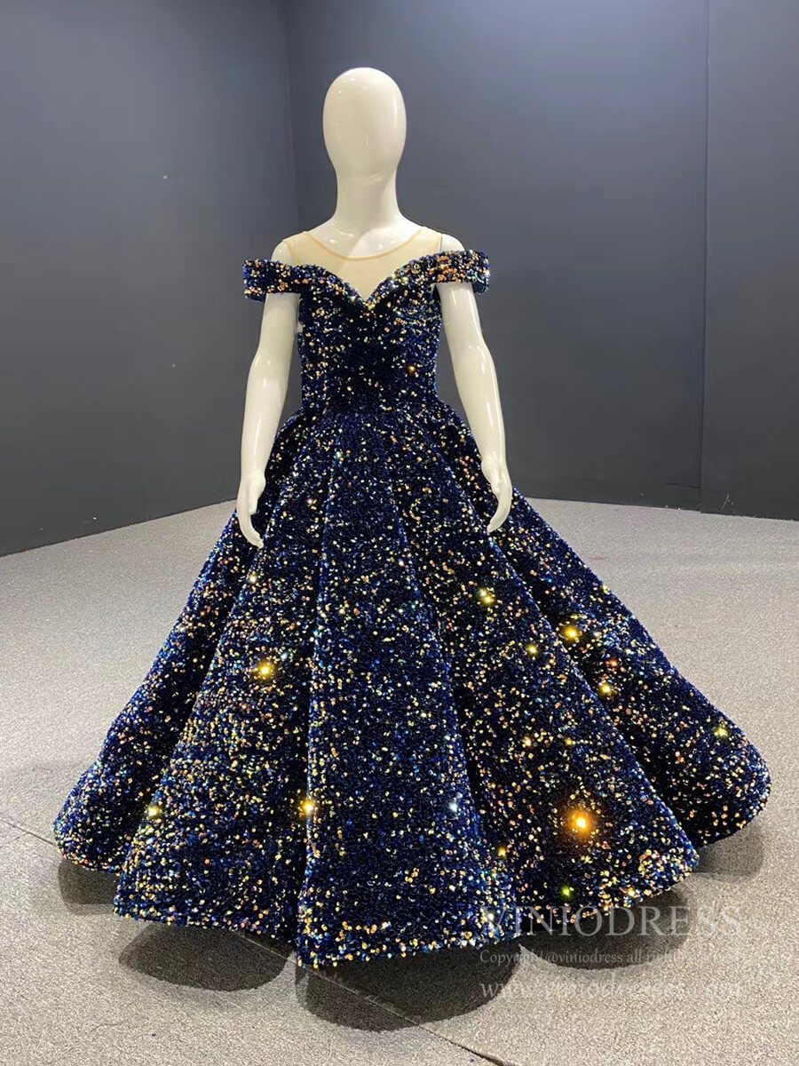 Shiny Blue Pageant Dress for Little Girls 66991-Pageant Dresses for Kids 2025 -Viniodress-Blue-Custom Size-