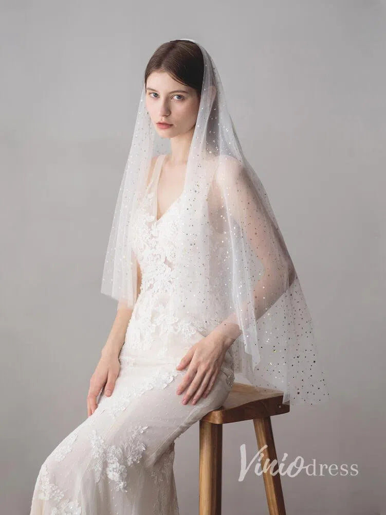 Shiny Bridal Veils with Gold Star Sparkly Wedding Veil ACC1042-Bridal Veil 2025 -Viniodress-Ivory-