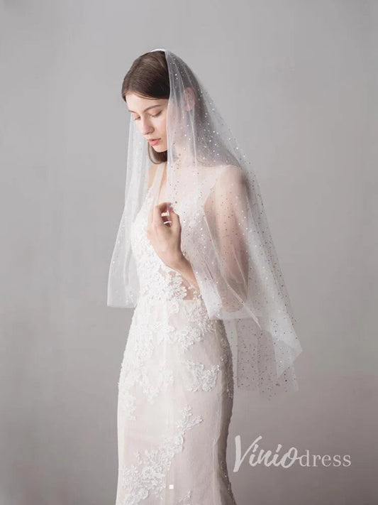 Shiny Bridal Veils with Gold Star Sparkly Wedding Veil ACC1042-Bridal Veil 2025 -Viniodress-Ivory-