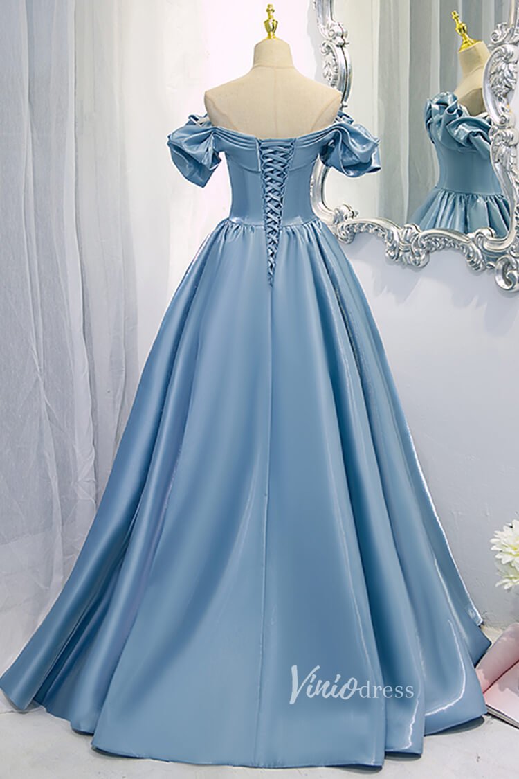 Shiny Dusty Blue Prom Dress Off the Shoulder Formal Dress FD2632-prom dresses 2025 -Viniodress-Dusty Blue-Custom Size-
