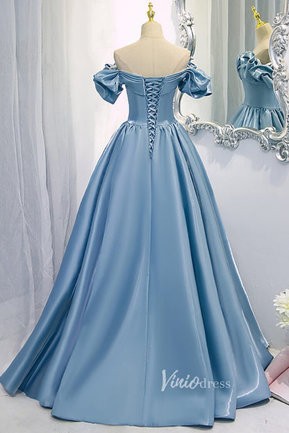 Shiny Dusty Blue Prom Dress Off the Shoulder Formal Dress FD2632-prom dresses 2025 -Viniodress-Dusty Blue-Custom Size-