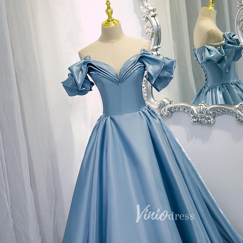 Shiny Dusty Blue Prom Dress Off the Shoulder Formal Dress FD2632-prom dresses 2025 -Viniodress-Dusty Blue-Custom Size-