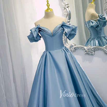 Shiny Dusty Blue Prom Dress Off the Shoulder Formal Dress FD2632-prom dresses 2025 -Viniodress-Dusty Blue-Custom Size-