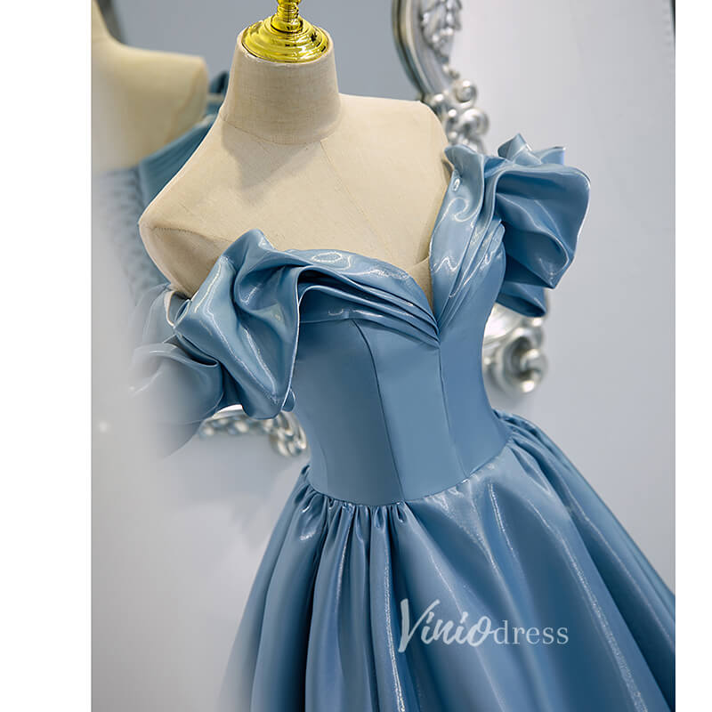 Shiny Dusty Blue Prom Dress Off the Shoulder Formal Dress FD2632-prom dresses 2025 -Viniodress-Dusty Blue-Custom Size-