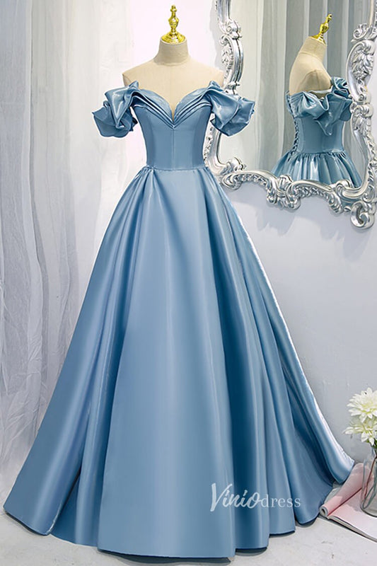 Shiny Dusty Blue Prom Dress Off the Shoulder Formal Dress FD2632-prom dresses 2025 -Viniodress-Dusty Blue-Custom Size-