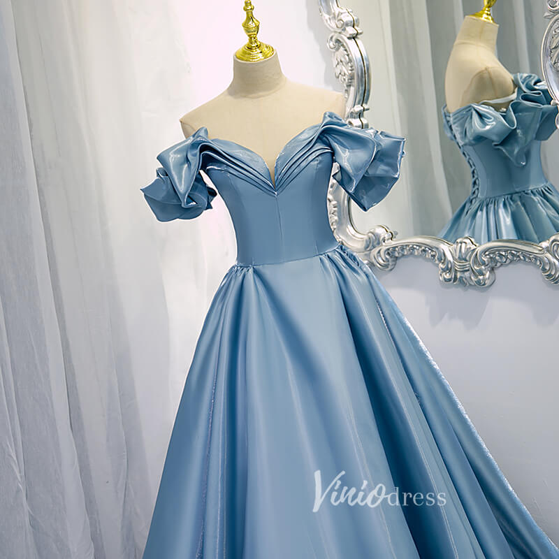 Prom Dress 2025 Shiny Dusty Blue Prom Dress Off the Shoulder Formal Dress FD2632-unique prom dresses-Dusty Blue-Custom Size-Viniodress