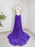 Prom Dress 2025 Shiny Purple Sequin Mermaid Prom Dresses Backless Sheath Evening Dress 80009-unique prom dresses-Purple-Custom Size-Viniodress