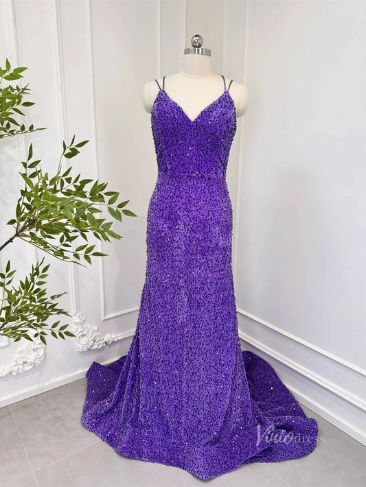 Shiny Purple Sequin Mermaid Prom Dresses Backless Sheath Evening Dress 80009 - Viniodressprom dressesPurpleCustom Size - Formal Dresses - Ball Gowns