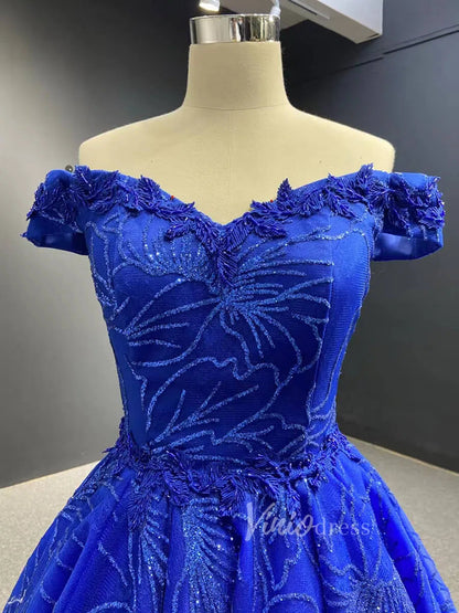 Shiny Royal Blue Prom Dress Off the Shoulder Formal Gown 66530-prom dresses 2025 -Viniodress-Royal Blue-Custom Size-
