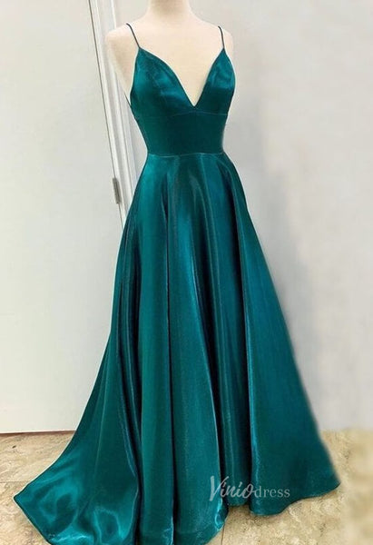 Shiny Satin Long Prom Dress with Pockets, Dark Teal FD1795 Viniodress Shiny Satin Long Prom Dress with Pockets, Dark Teal FD1795 Viniodress