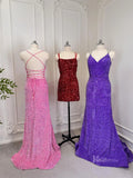 Shiny Sequin Sheath Prom Dresses Pink Evening Dress with Slit 80012-prom dresses-Viniodress