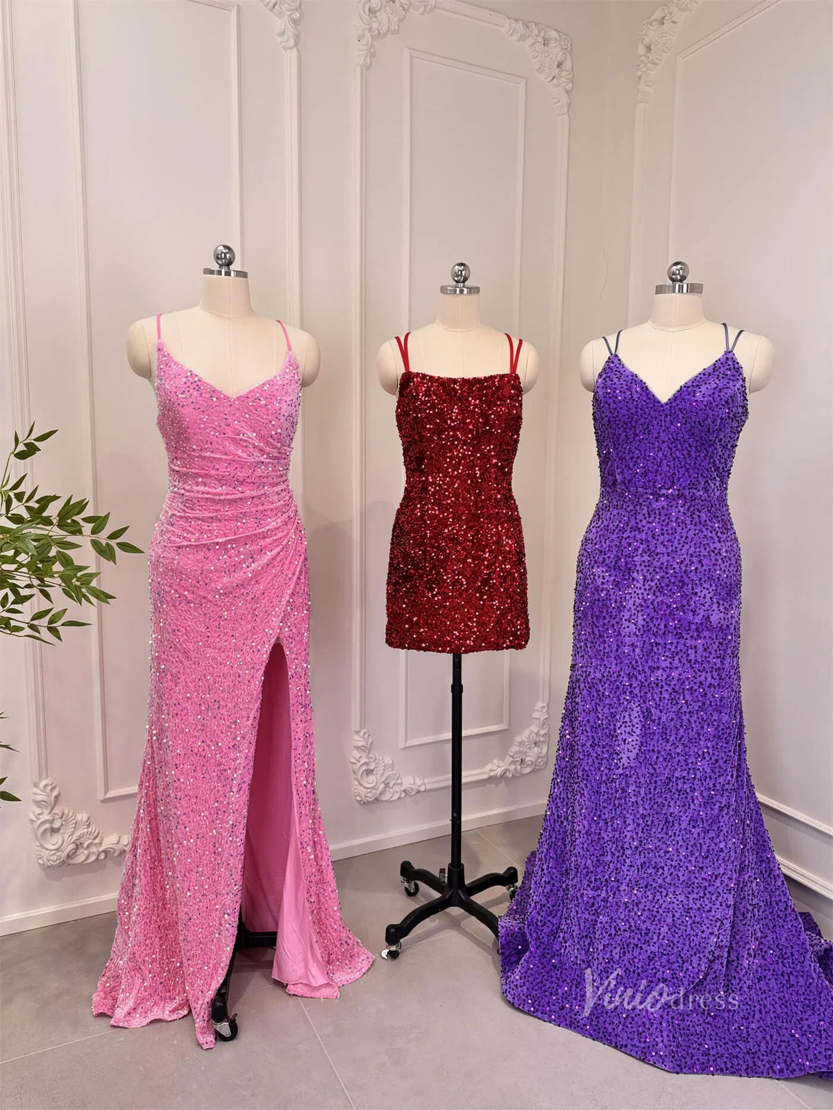 Shiny Sequin Sheath Prom Dresses Pink Evening Dress with Slit 80012-prom dresses-Viniodress