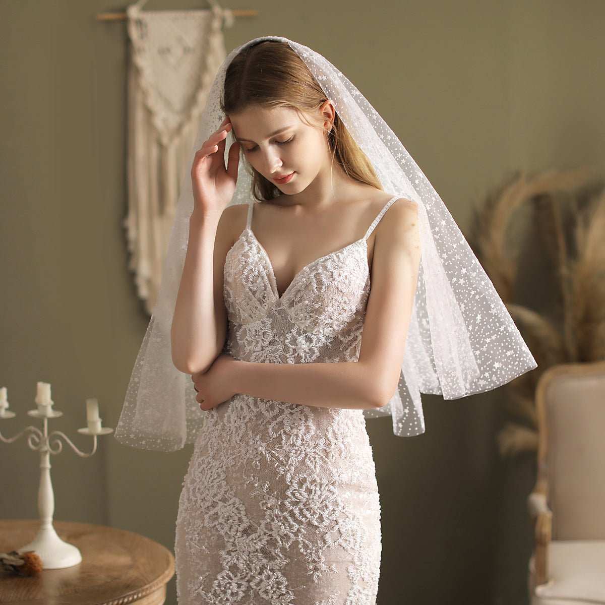 Shiny Start Veil Waist Length-Accessories 2025 -Viniodress-Ivory-