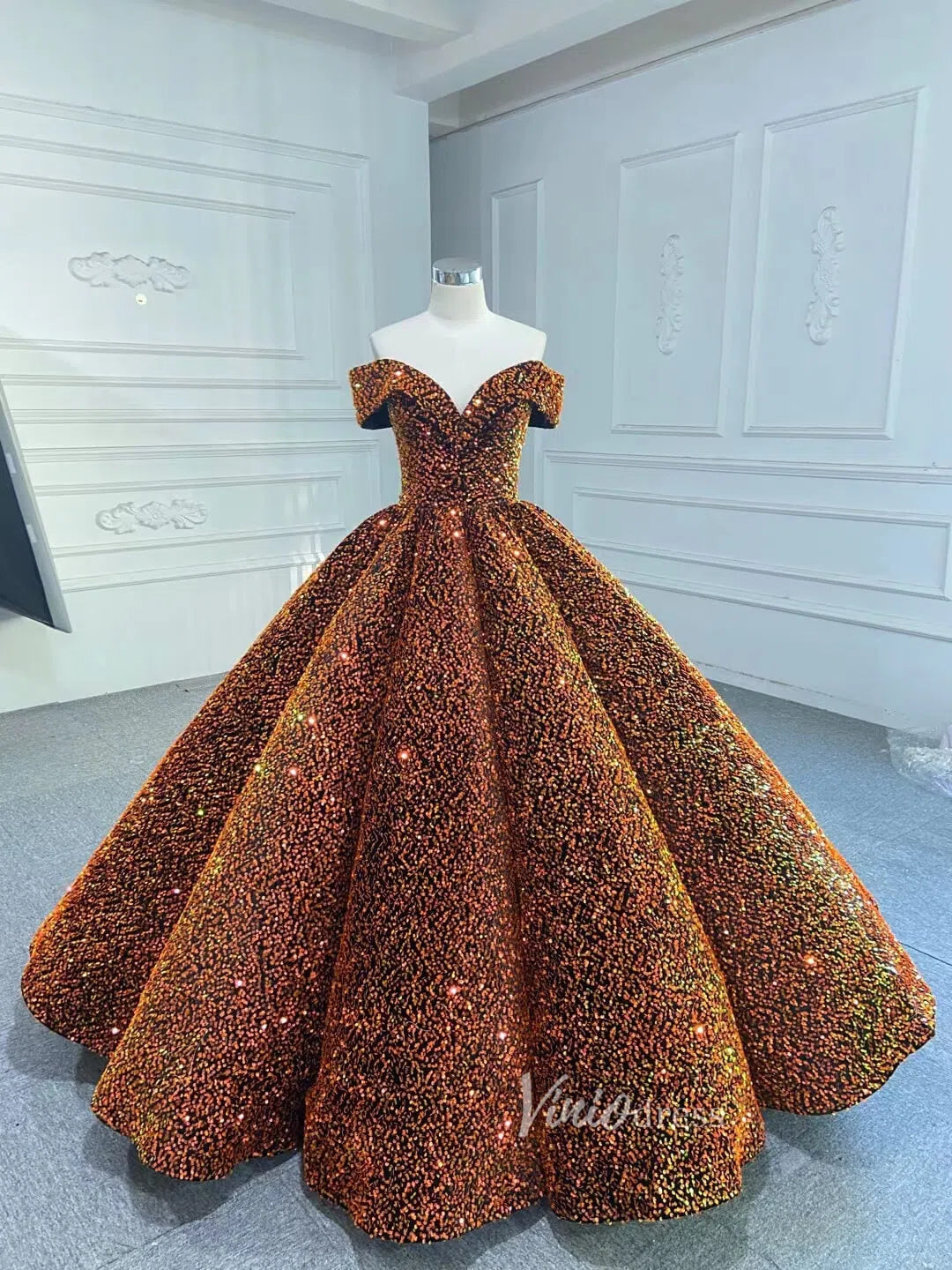 Prom Dress 2025 Shiny Sweet 16 Dress Off the Shoulder Debutante Ball Gown 66991 viniodress-unique Quinceanera Dresses-Red-Custom Size-Viniodress