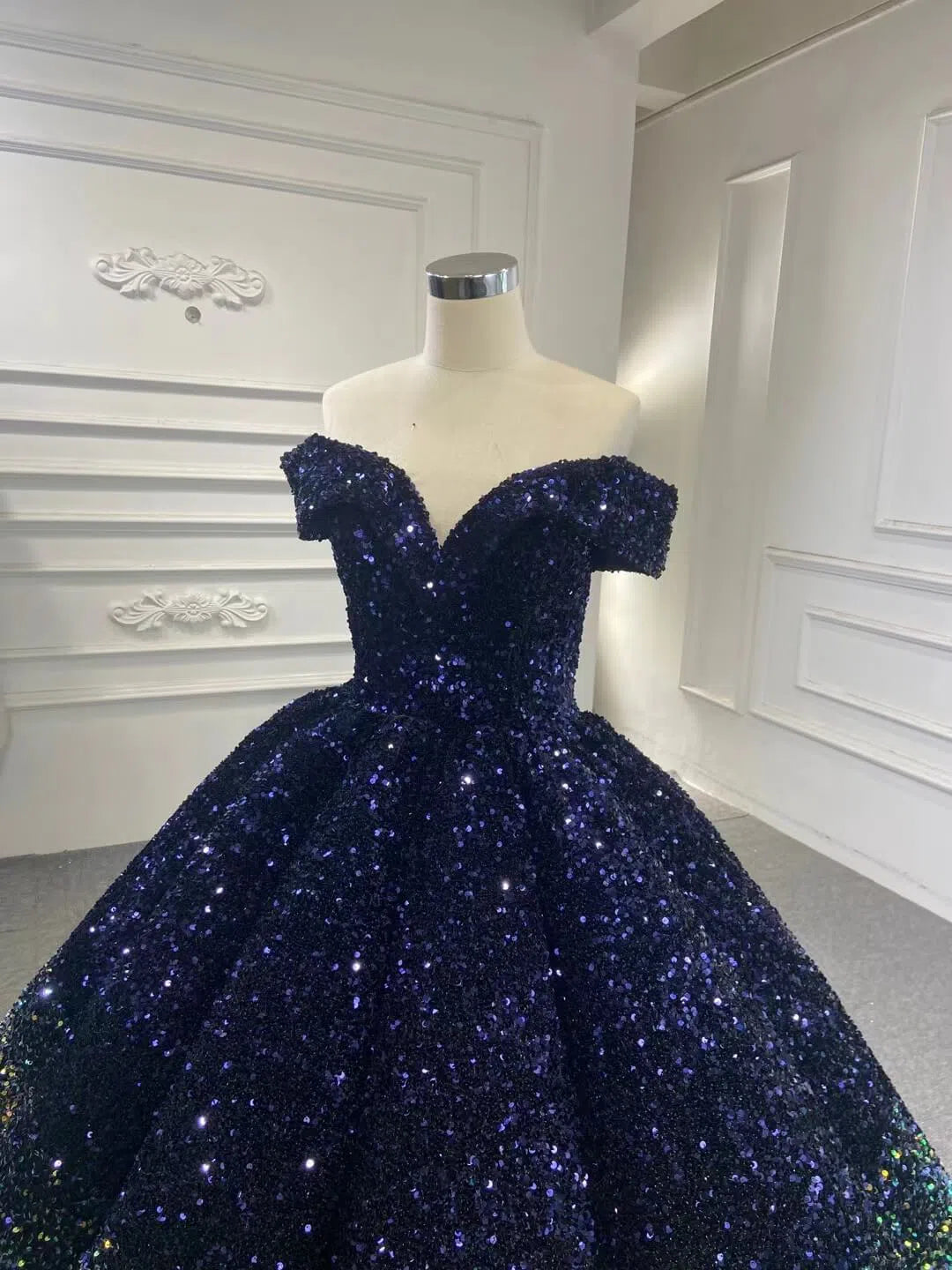 Shiny Sweet 16 Quinceañera Dress 66991 | Gradient Sequin Gown with Corset Back & Off-Shoulder-Quinceanera Dresses 2025 -Viniodress-Black Red-Custom Size-
