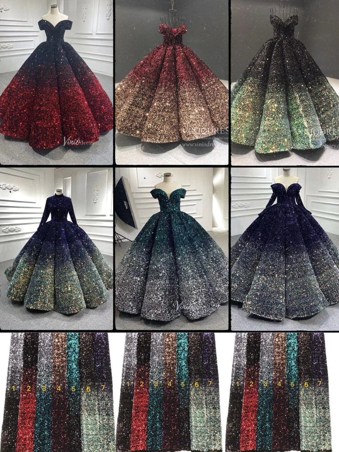 Shiny Sweet 16 Quinceañera Dress 66991 | Gradient Sequin Gown with Corset Back & Off-Shoulder-Quinceanera Dresses 2025 -Viniodress-Black Red-Custom Size-