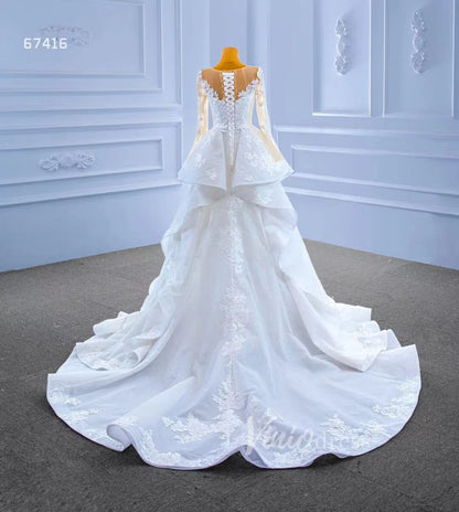 Shiny Vintage Lace Appliqued Wedding Dress with Overskirt 67416-wedding dresses 2025 -Viniodress-Ivory-Custom Size-