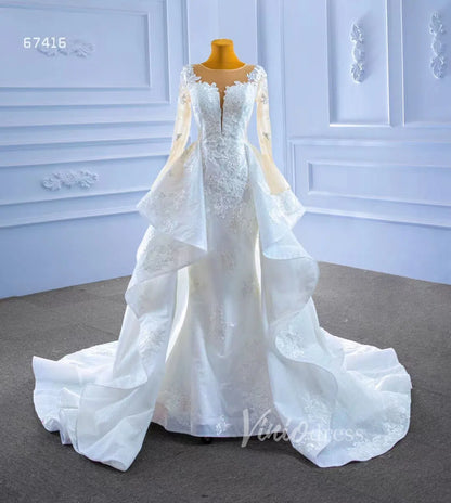 Shiny Vintage Lace Appliqued Wedding Dress with Overskirt 67416-wedding dresses 2025 -Viniodress-Ivory-Custom Size-