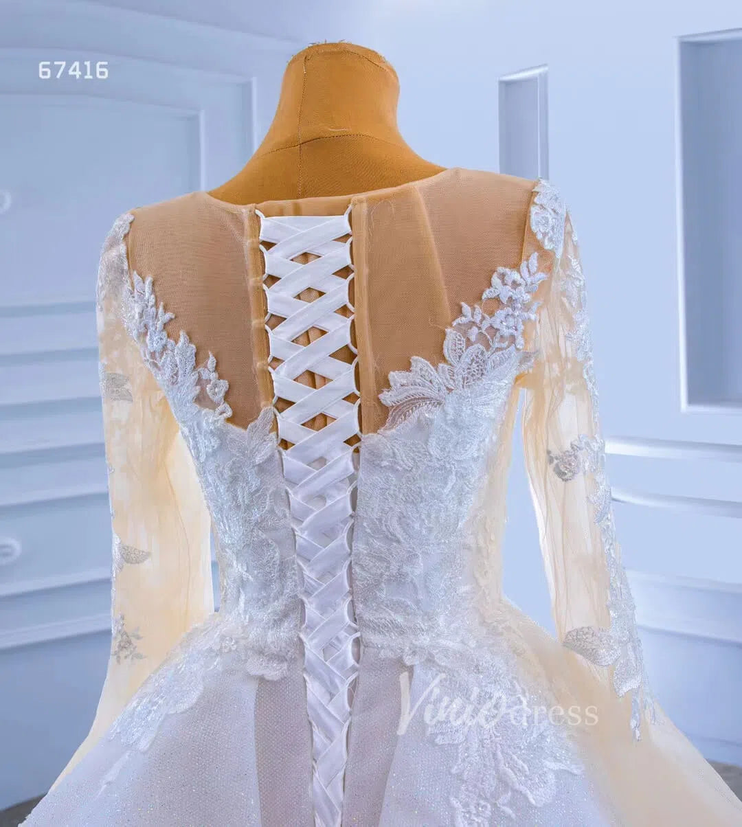 Shiny Vintage Lace Appliqued Wedding Dress with Overskirt 67416-wedding dresses 2025 -Viniodress-Ivory-Custom Size-