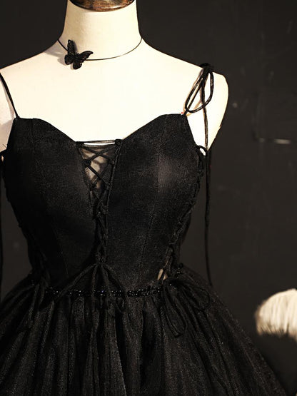 Short Black Homecoming Dresses SpaghettiStrap V-neck Cocktail Dress SD1375-Homecoming Dresses 2025 -VINIODRESS-US2-Black-