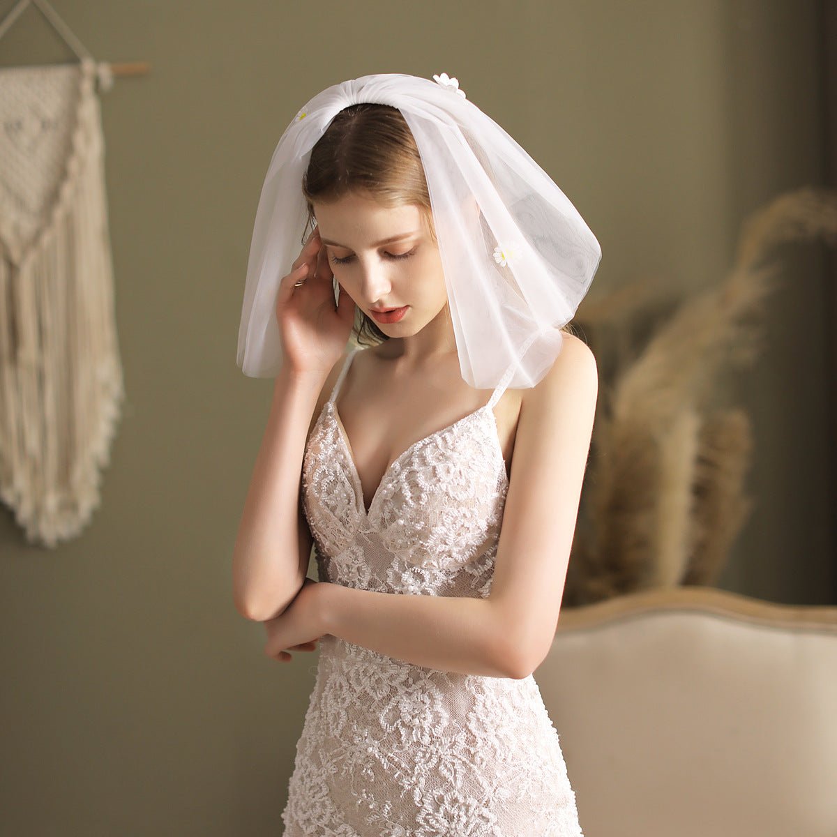 Short Blusher Veil-Accessories 2025 -Viniodress-Ivory-