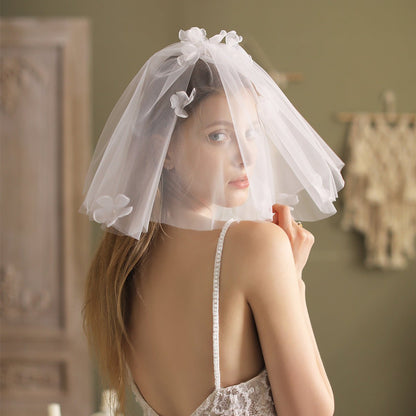 Short Floral Blusher Veils-Accessories 2025 -Viniodress-Ivory-