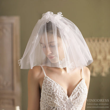 Short Floral Blusher Veils-Accessories 2025 -Viniodress-Ivory-
