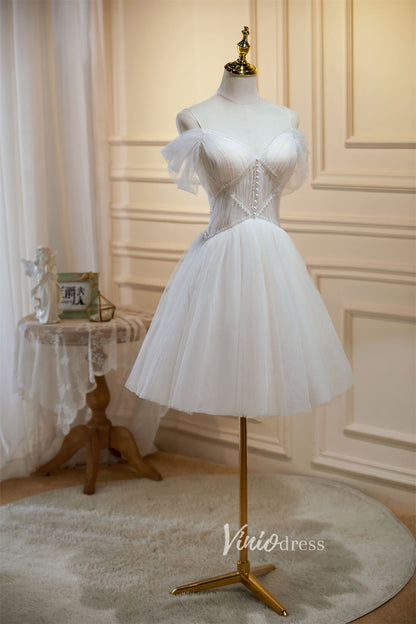 Short Homecoming Dresses Spaghetti Strap Graduation Dress SD1501-Dresses 2025 -Viniodress-Ivory-Custom Size-
