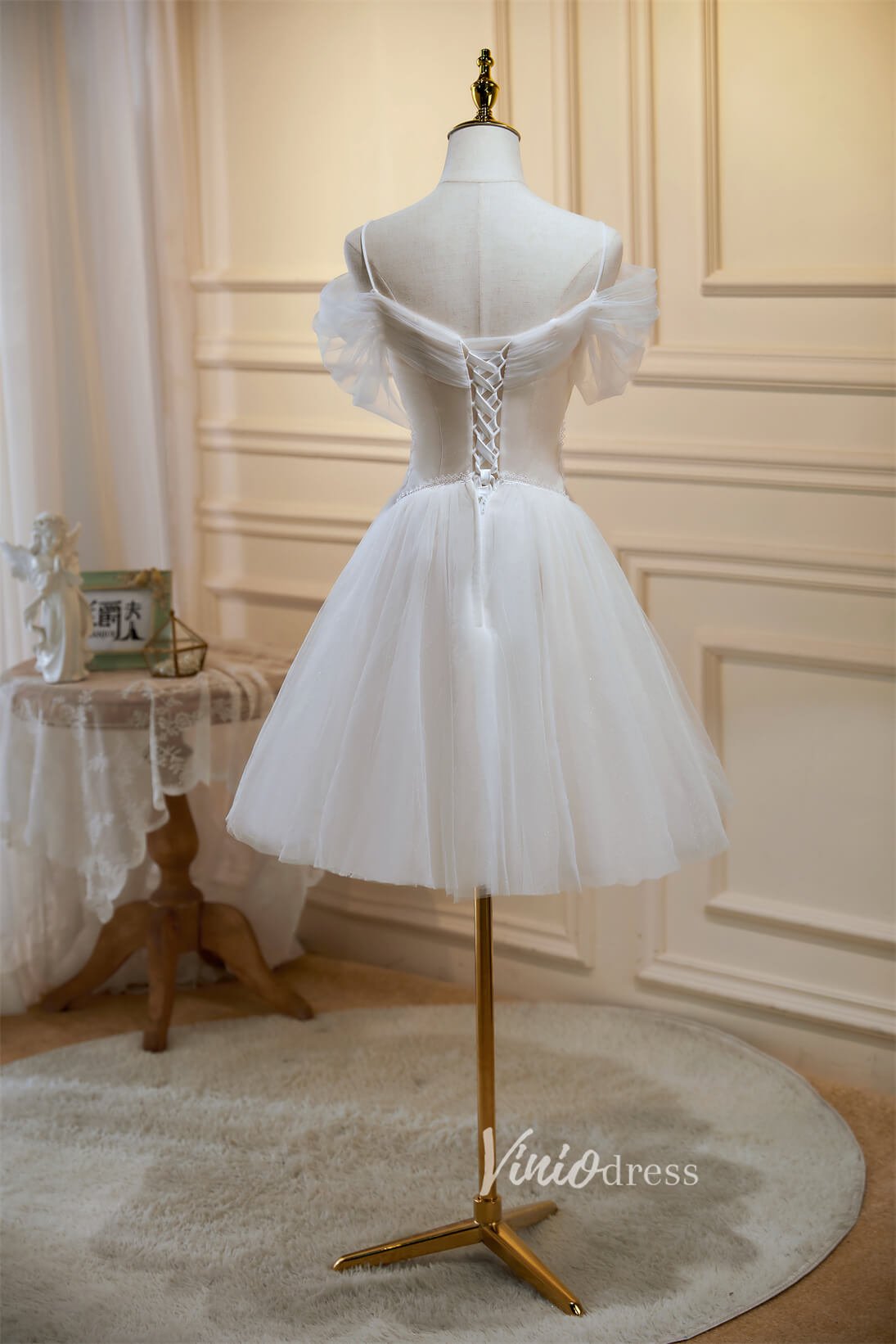 Short Homecoming Dresses Spaghetti Strap Graduation Dress SD1501-Dresses 2025 -Viniodress-Ivory-Custom Size-