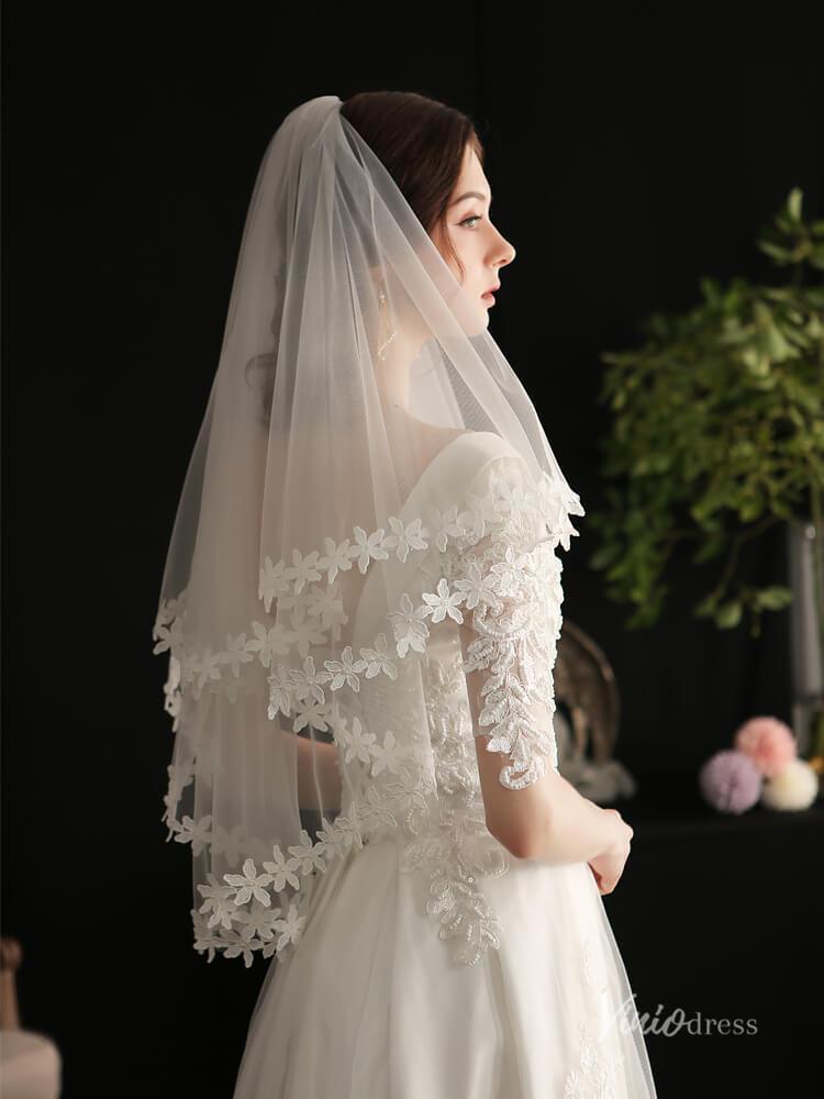 Short Lace Bridal Blusher Veils Viniodress AC1300-Bridal Veil 2025 -Viniodress-Ivory-