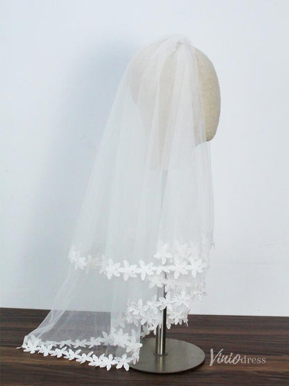 Short Lace Bridal Blusher Veils Viniodress AC1300-Bridal Veil 2025 -Viniodress-Ivory-