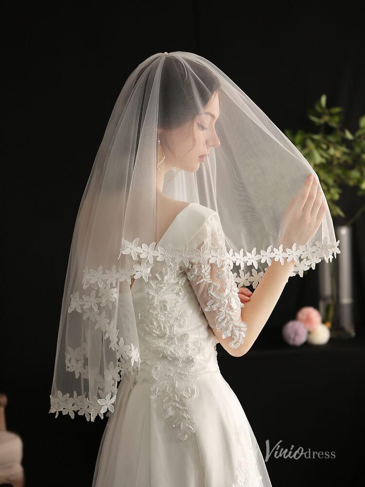 Short Lace Bridal Blusher Veils Viniodress AC1300-Bridal Veil 2025 -Viniodress-Ivory-