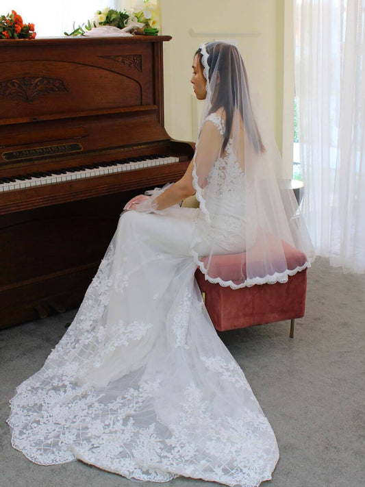 Short Lace Mantilla Veils V682-Veils-Viniodress-Ivory-Viniodress