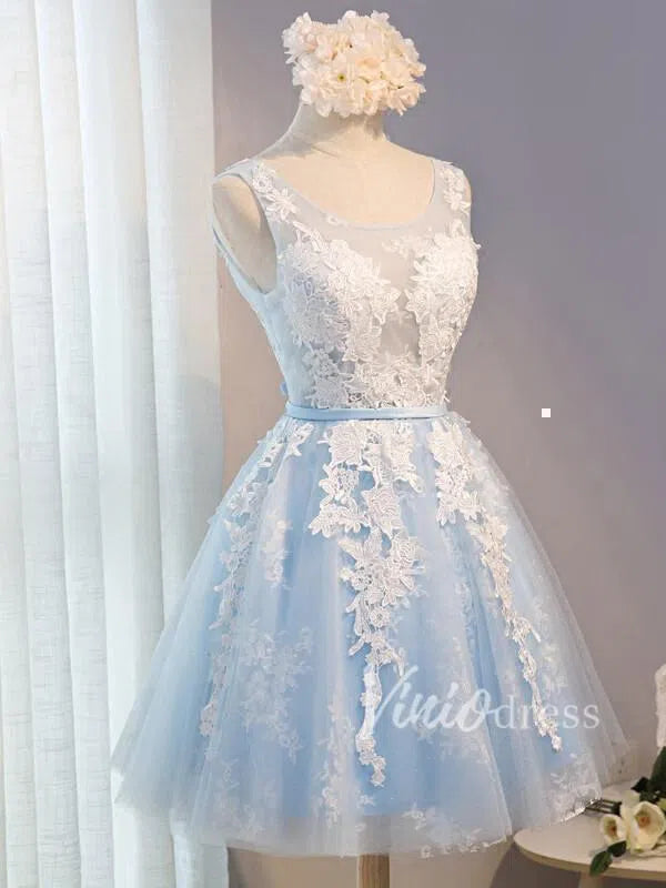 Short Light Blue Lace Homecoming Dresses SD1025-Homecoming Dresses 2025 -Viniodress-Light Blue-Custom Size-