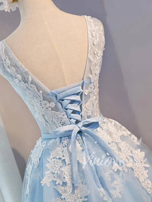Short Light Blue Lace Homecoming Dresses SD1025-Homecoming Dresses 2025 -Viniodress-Light Blue-Custom Size-
