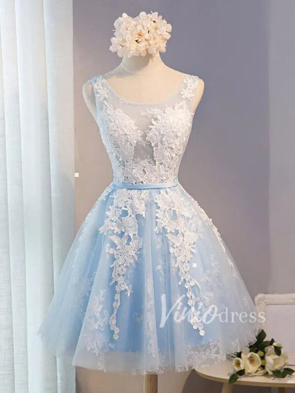 Short Light Blue Lace Homecoming Dresses SD1025-Homecoming Dresses 2025 -Viniodress-Light Blue-Custom Size-