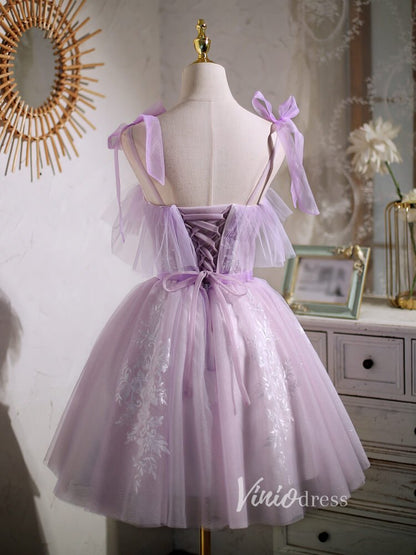 Short Lilac Homecoming Dresses Lavender Dama Dress SD1464-Dresses 2025 -Viniodress-Lilac-Custom Size-